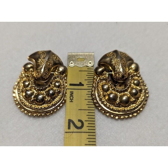 Door Knocker Earrings Bold Gold Tone Vintage - Picture 5 of 8